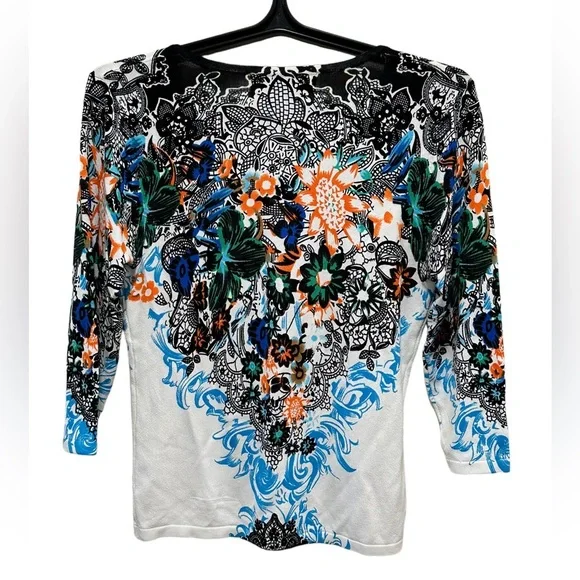 Peck & Peck beads floral quarter sleeves blouse Size Medium - Picture 2 of 4